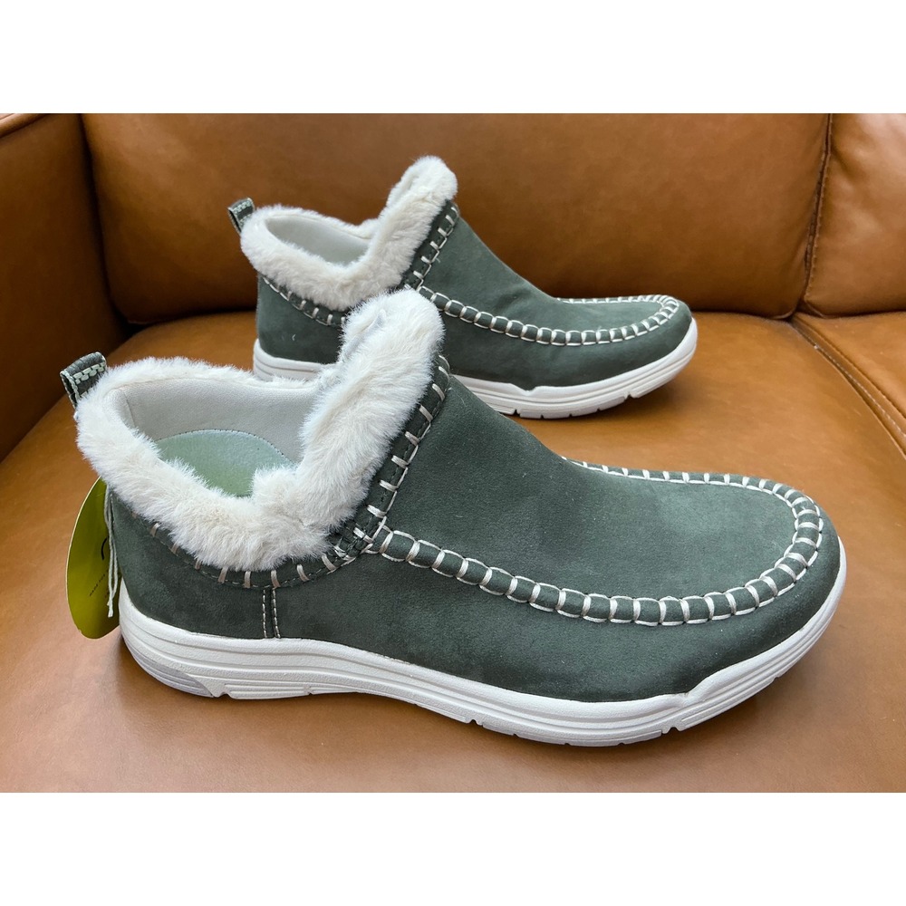 Ryka Ariana Slip-On Shoes Womens 7.5 Green New Water Repellent Faux Fur Cozy